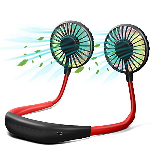 HLHZ Portable Sports Fans Hand Free Mini USB Rechargeable LED Fan Headphone Design 360° Rotation 3 Speeds (Black)