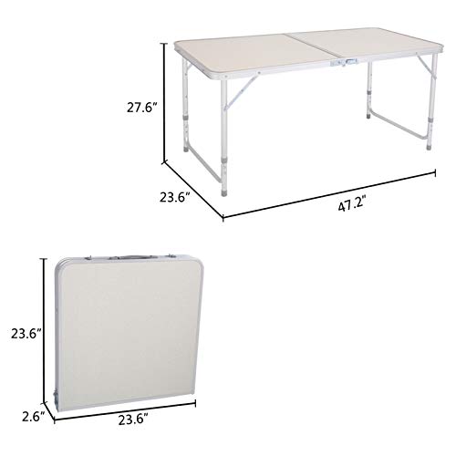 4Ft Folding Camping Table Portable Adjustable Height Lightweight Aluminum Table for Outdoor Picnic Cooking, Roll Up Top Weatherproof and Rust Resistant Table for Beach Backyard, 47″ x 24″ (White) | The Storepaperoomates Retail Market - Fast Affordable Shopping