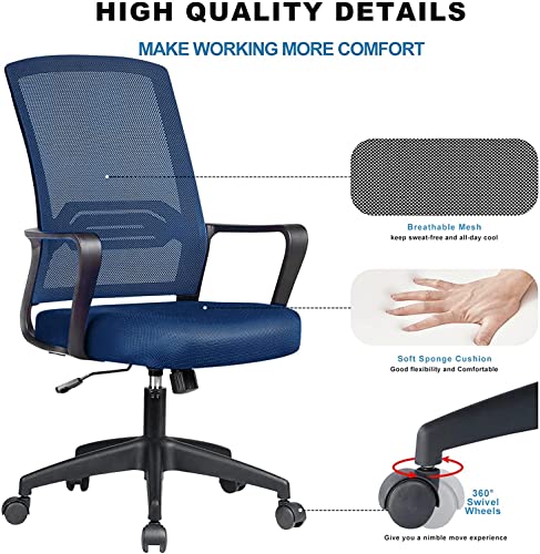 COMHOMA Office Chair Ergonomic Desk Chair Mesh Computer Chair Mid Back Mesh Home Office Swivel Chair, Modern Executive Chair with Armrests Lumbar Support(Blue) | The Storepaperoomates Retail Market - Fast Affordable Shopping