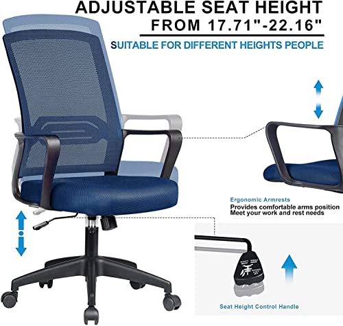COMHOMA Office Chair Ergonomic Desk Chair Mesh Computer Chair Mid Back Mesh Home Office Swivel Chair, Modern Executive Chair with Armrests Lumbar Support(Blue) | The Storepaperoomates Retail Market - Fast Affordable Shopping