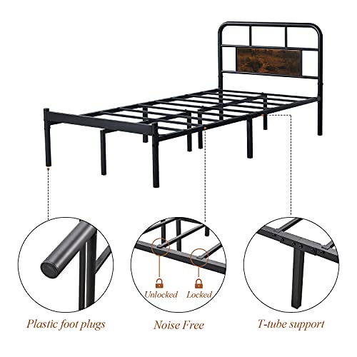 JAKOOLA Metal Bed Frame with Wood Headboard Twin Size with 10 Support Legs, Industrial Style Black Platform Bed Steel Frame, No Box Spring Required for Apartment, Guest Room | The Storepaperoomates Retail Market - Fast Affordable Shopping