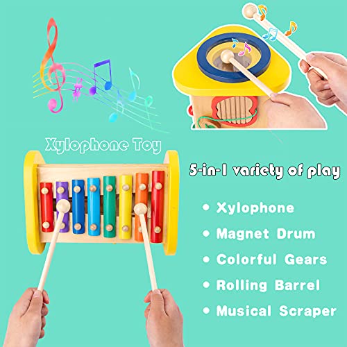 XAOHAO Wooden Toddler Toys Activity Cube with Baby Xylophone Gears Toys, Busy Board Multi Function 5 in 1 Musical Instruments Music Toys, Cognitive & Motor Skills with Music & More | The Storepaperoomates Retail Market - Fast Affordable Shopping