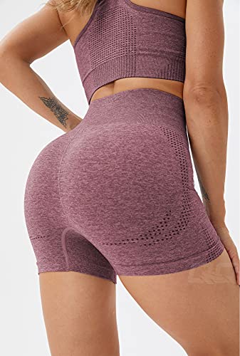 QOQ Women’s Yoga Outfits 2 Piece Sets Seamless Workout Gym Shorts with Sleeveless Sports Bra Dark Red L | The Storepaperoomates Retail Market - Fast Affordable Shopping