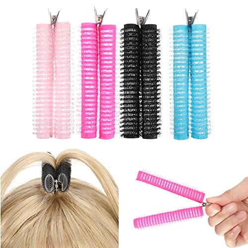 Double Layer Hair Rollers Bang Rollers Self Grip Hair Curler Rollers Curler Bang Hair Sticky Cling Hairdressing Curler Plastic DIY Hair Styling Accessories Tool, Black, Pink, Blue, Rose Red (4 Pieces)