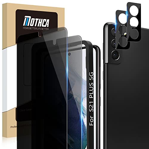 Mothca [2+2 Pack] Privacy Screen Protector for Samsung Galaxy S21+/S21 Plus 5G 6.7’’[Not for S21 or S21 Ultra]Anti Spy PET + Camera Lens Protector with Frame, Fingerprint ID Compatible Easy to Install