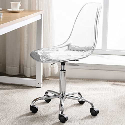 HOMEFUN Clear Desk Chair, Acrylic Rolling Chair Armless Vanity Swivel Chair Height Adjustable Ghost Chair Molded Plastic Home Office Chair with Wheels, Clear | The Storepaperoomates Retail Market - Fast Affordable Shopping