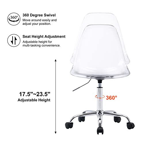 HOMEFUN Clear Desk Chair, Acrylic Rolling Chair Armless Vanity Swivel Chair Height Adjustable Ghost Chair Molded Plastic Home Office Chair with Wheels, Clear | The Storepaperoomates Retail Market - Fast Affordable Shopping
