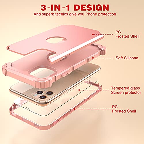 IDweel iPhone 11 Pro Max Case with Tempered Glass Screen Protector, Hybrid 3 in 1 Shockproof Slim Heavy Duty Protection Hard PC Cover Soft Silicone Rugged Bumper Full Body Case, Rose Gold | The Storepaperoomates Retail Market - Fast Affordable Shopping