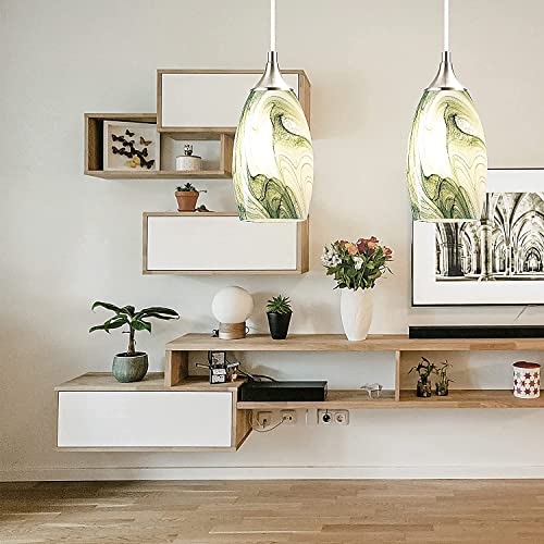 1-Light Pendant Light, Handcrafted Art Glass Hanging Light with Brushed Nickel Finished Adjustable Cord for Kitchen Island (Cloud Dark Green) | The Storepaperoomates Retail Market - Fast Affordable Shopping