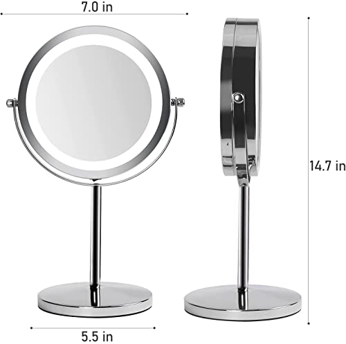 YYAMEA 7″ Lighted Makeup Mirror, 10X Magnifying Vanity Mirror Double Sided, Round Standing 360° Rotation Cosmetic Mirror for Bedroom Bathroom Office… | The Storepaperoomates Retail Market - Fast Affordable Shopping