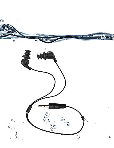 SEWOBYE Waterproof Earbuds for Swimming,IPX8 in-Ear Wired Headphones with Noise Cancelling, Sweatproof Sports Earbuds with Short Cord for Running Shower(Black)