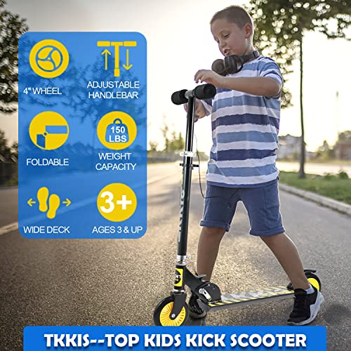 TKKIS Kick Scooter for Kids, Foldable Scooter for Kids Ages 3-5 5-8 Boys/ Girls, with Adjustable Height Handlebars,Solid PU Tires & Slim-Design,Rear Brake,Safe for Kids,Yellow | The Storepaperoomates Retail Market - Fast Affordable Shopping