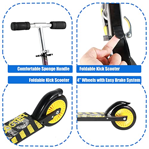 TKKIS Kick Scooter for Kids, Foldable Scooter for Kids Ages 3-5 5-8 Boys/ Girls, with Adjustable Height Handlebars,Solid PU Tires & Slim-Design,Rear Brake,Safe for Kids,Yellow | The Storepaperoomates Retail Market - Fast Affordable Shopping