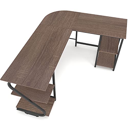 Gezen L Shaped Desk with Storage Shelf Reversible Gaming Desk Corner Computer Desk for Home Office, Spacious Laptop Table Saving Space PC Workstation, Dark Brown | The Storepaperoomates Retail Market - Fast Affordable Shopping