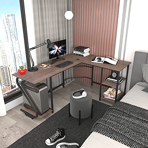 Gezen L Shaped Desk with Storage Shelf Reversible Gaming Desk Corner Computer Desk for Home Office, Spacious Laptop Table Saving Space PC Workstation, Dark Brown | The Storepaperoomates Retail Market - Fast Affordable Shopping