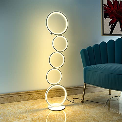 JIRTH LED Floor Lamp for Living Room 3 Brightness Levels Dimmable Touch Switch Modern Ring Tall Standing Lamp 42 Inches Art Deco Floor Light for Bedroom Home Office(White)