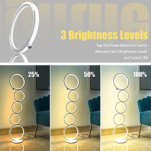 JIRTH LED Floor Lamp for Living Room 3 Brightness Levels Dimmable Touch Switch Modern Ring Tall Standing Lamp 42 Inches Art Deco Floor Light for Bedroom Home Office(White) | The Storepaperoomates Retail Market - Fast Affordable Shopping