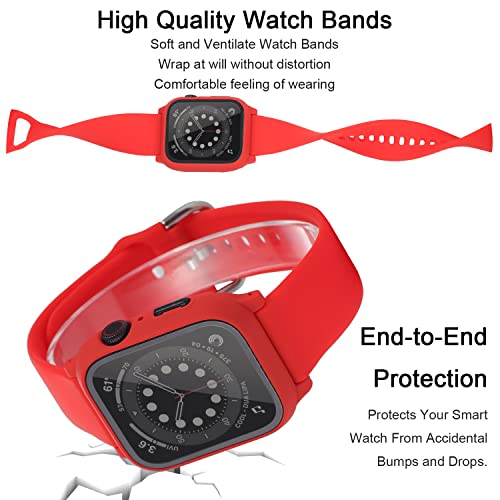 3 in 1 for Apple Watch Band with Case Built-in Screen Protector 44mm,SmartWatch Silicone Men Women Sport Wrist Strap & PC Hard Bumper Cover & Tempered Glass Screen Protector for iWatch SE Series 6 5 4 (Red, 44mm) | The Storepaperoomates Retail Market - Fast Affordable Shopping