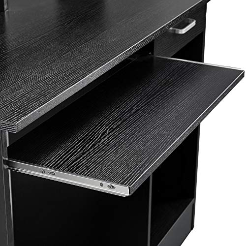 Topeakmart Home Office Computer Desk, Sturdy Writing Table w/ 2 Storage Shelves, Work Desk with Pull-Out Keyboard Tray and Drawers for Living Room, Multipurpose Modern Style PC Desk, Black | The Storepaperoomates Retail Market - Fast Affordable Shopping