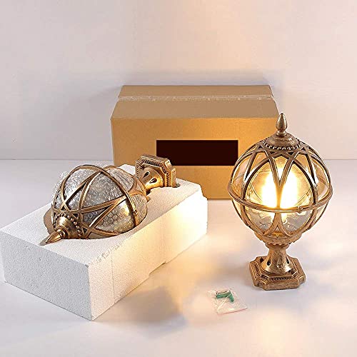E27 Outdoor Glass Ball Post Lights Industrial Aluminum Antirust Column Lamps Courtyard Garden Home Street Decoration Pillar Lights(Color:Brass,Size:M) | The Storepaperoomates Retail Market - Fast Affordable Shopping