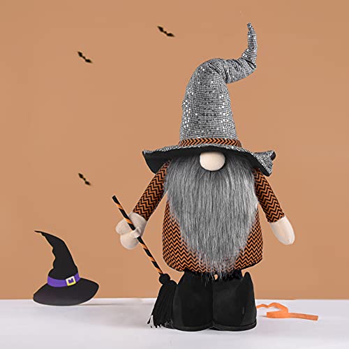 Plush Halloween Standing Gnome with Broom Ornaments, Scandinavian Handmade Collectible Figurine Gnome Christmas Elf Doll for Home Holiday Thanksgiving Garden Ornaments, 28 Inch | The Storepaperoomates Retail Market - Fast Affordable Shopping