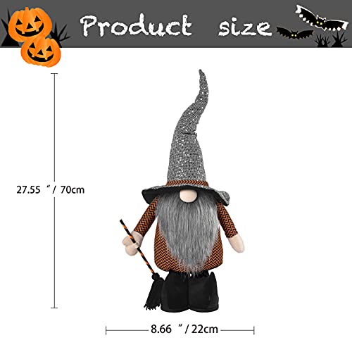 Plush Halloween Standing Gnome with Broom Ornaments, Scandinavian Handmade Collectible Figurine Gnome Christmas Elf Doll for Home Holiday Thanksgiving Garden Ornaments, 28 Inch | The Storepaperoomates Retail Market - Fast Affordable Shopping