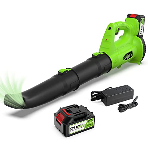 Huepar Leaf Blower Cordless -6 Speed Electric Leaf Blower with 21V 4.0Ah Li-ion Battery and Fast Charger, 321CFM 135MPH Lightweight Leaf Blower for Garden, Yard and Lawn Cleaning & Snow Blowing-RC3003