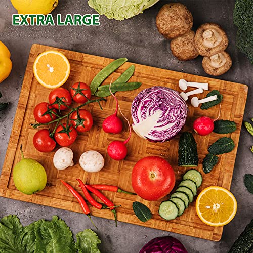 LUUKMONDE Bamboo Cutting Boards, Large Cutting Boards for Kitchen with Juice Groove and Handles, Wooden Cutting Boards, Butcher Block Boards for Meat Cheese and Vegetables | The Storepaperoomates Retail Market - Fast Affordable Shopping
