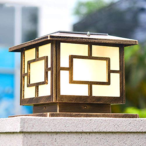 Led Solar Three-Color Dimming Outdoor Column Lamps Industrial Square Glass Post Lights Street Home Door Garden Lighting Pillar Lights(Color:Brass,Size:L) | The Storepaperoomates Retail Market - Fast Affordable Shopping
