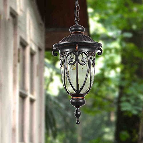 European Outdoor Ceiling Light Hanging Bronze Lantern Brown 16.1″ Champagne Hammered Glass Damp Rated Pendant Lights Aluminum Outside for Exterior House Porch Patio Deck Garage Front Door Garden Home | The Storepaperoomates Retail Market - Fast Affordable Shopping