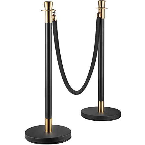VEVOR Crowd Control Stanchion, Set of 6 Pieces Stanchion Set, Stanchion Set with 5 ft/1.5 m Black Velvet Rope, Black Crowd Control Barrier w/Sturdy Concrete and Metal Base – Easy Connect Assembly | The Storepaperoomates Retail Market - Fast Affordable Shopping