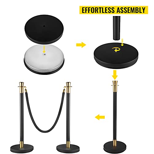 VEVOR Crowd Control Stanchion, Set of 6 Pieces Stanchion Set, Stanchion Set with 5 ft/1.5 m Black Velvet Rope, Black Crowd Control Barrier w/Sturdy Concrete and Metal Base – Easy Connect Assembly | The Storepaperoomates Retail Market - Fast Affordable Shopping