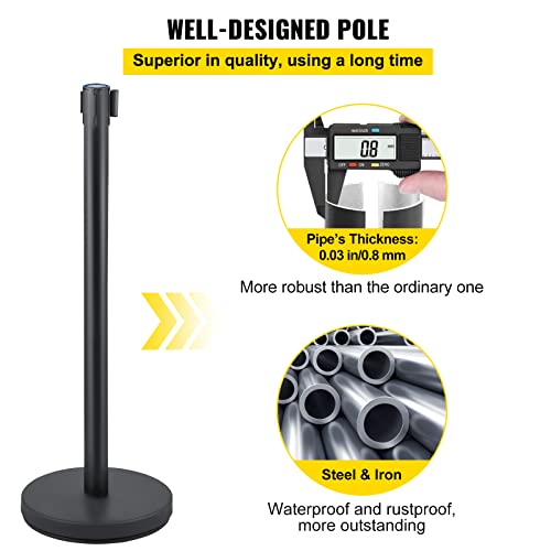 VEVOR Crowd Control Stanchion, Set of 8 Pieces Stanchion Set, Stanchion Set with 6.6 ft/2 m Black Retractable Belt, Black Crowd Control Barrier w/Concrete and Metal Base – Easy Connect Assembly | The Storepaperoomates Retail Market - Fast Affordable Shopping