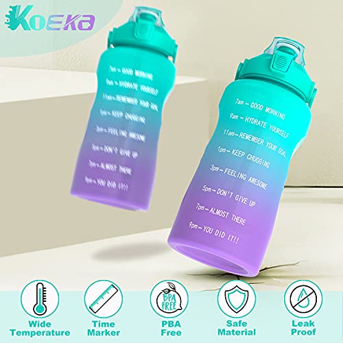 Koeka Half Gallon/64oz Water Bottle With Motivational Time Marker & Handle, Leak proof BPA Free Fitness Sports Water Jug, Ensure You Drink Enough Water Daily for Gym and Outdoor Sports(Green+Purple) | The Storepaperoomates Retail Market - Fast Affordable Shopping