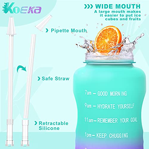 Koeka Half Gallon/64oz Water Bottle With Motivational Time Marker & Handle, Leak proof BPA Free Fitness Sports Water Jug, Ensure You Drink Enough Water Daily for Gym and Outdoor Sports(Green+Purple) | The Storepaperoomates Retail Market - Fast Affordable Shopping