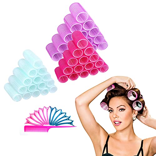 Large Hair Rollers for Long Hair [ 50 Pack ] – Easy to Use – 36 Rollers, 12 Clips, 1 Comb, 1 Reusable Bag – Jumbo Hair Rollers for Long Hair – Big Hair Rollers for Long Hair – Roller Set Hair Rollers with Clips – Jumbo Self Grip Hair Rollers – Big Velcro