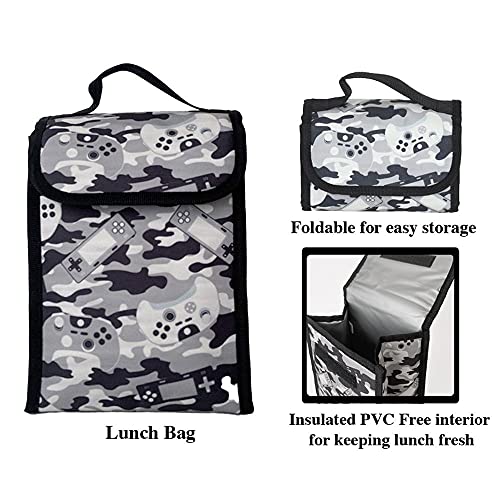RALME Grey Gaming Camo Backpack Set for Boys & Girls, 16 inch, 6 Pieces – Includes Foldable Lunch Bag, Water Bottle, Key Chain, & Pencil Case | The Storepaperoomates Retail Market - Fast Affordable Shopping