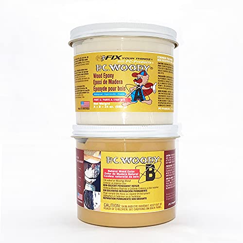 PC Products PC-Woody Wood Repair Epoxy Paste, Two-Part 24 oz in Two Cans, Tan 44330