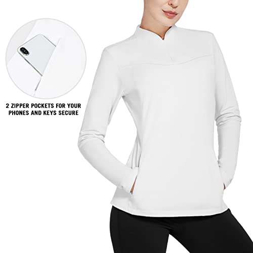 BALEAF Women’s Pullover 1/4 Zip Fleece Long Sleeve Shirts Cold Winter Mock Neck Tops for Running Hiking White Size L | The Storepaperoomates Retail Market - Fast Affordable Shopping