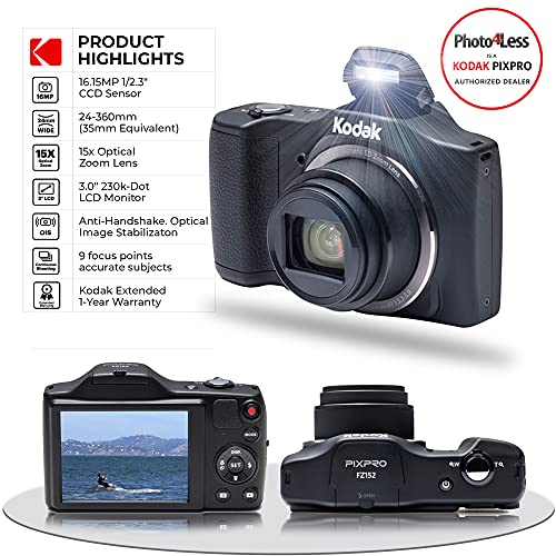 Kodak PIXPRO FZ152 Digital Camera + 32GB Memory Card + Point and Shoot Camera Case + Extendable Monopod + Lens Cleaning Pen + LCD Screen Protectors + Table Top Tripod – Ultimate Bundle | The Storepaperoomates Retail Market - Fast Affordable Shopping