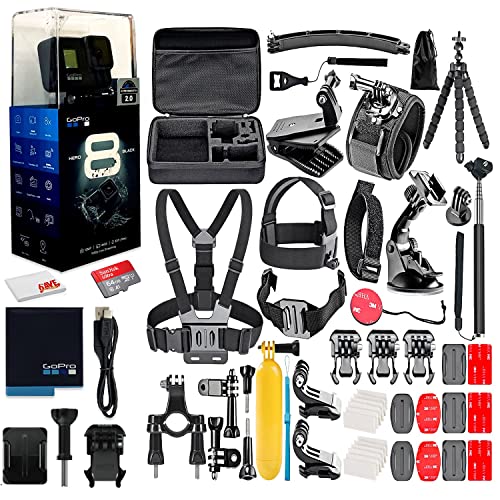 GoPro HERO8 Black Digital Action Camera – Waterproof, Touch Screen, 4K UHD Video, 12MP Photos, Live Streaming, Stabilization – 64GB Card – with 50 Piece Accessory Kit – All You Need Bundle