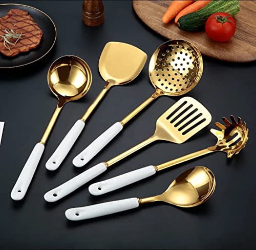 AQUAX Stainless Steel kitchenware seven Pieces Set (White Gold).Cooking Utensils 7 pcs Set with hanging shelf .Include Slotted Spoon, Slotted Spatula, Large Spoon, Soup Ladle, Spatula, Pasta spoon. | The Storepaperoomates Retail Market - Fast Affordable Shopping