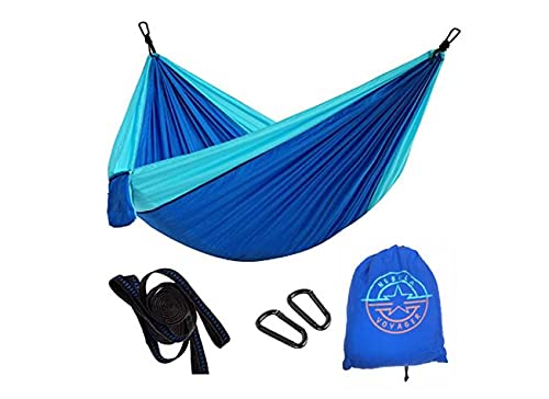 Nebula Voyager – Hammock Camping – Portable Hammock with 2 Hanging Straps for Backpacking – Outdoor and Indoor Durable Single Person Hammock – Beach, Travel, Hiking, Camping, Royal Blue and Sky Blue