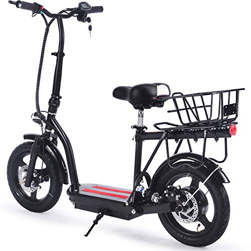 Electric Scooter for Adults, 48V E-Scooter with Seat, Led Headlight, 3 Flash-Mode Rear Light, 350w Motor, Removable Basket & Pneumatic Tires | The Storepaperoomates Retail Market - Fast Affordable Shopping