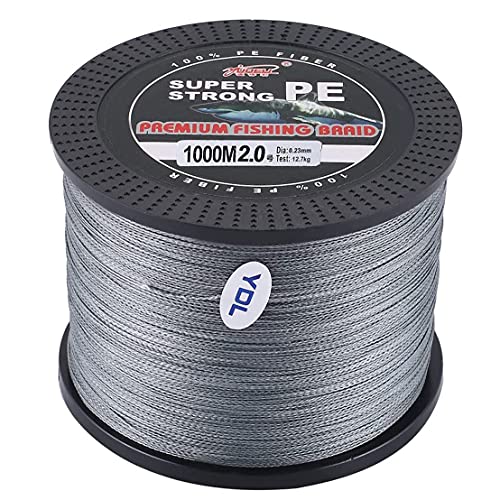 JINPENGRAN Fishing Rod, 1000M PE Braided Fishing line, Steel Wire Braided line, Super wear-Resistant (Color: Green, Size: 2.0 Wire Size),Gray