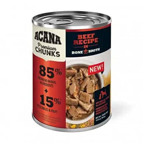 ACANA Grain-Free Premium Chunks Beef Recipe in Bone Broth Wet Dog Food, 12.8 oz., Case of 12, 12 X 12.8 OZ