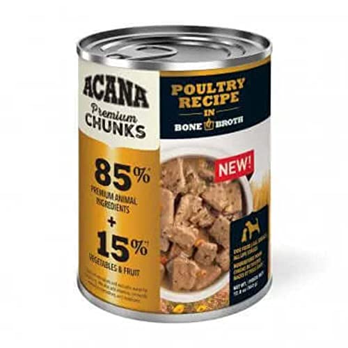 ACANA Grain-Free Premium Chunks Poultry Recipe in Bone Broth Wet Dog Food, 12.8 oz., Case of 12, 12 X 12.8 OZ