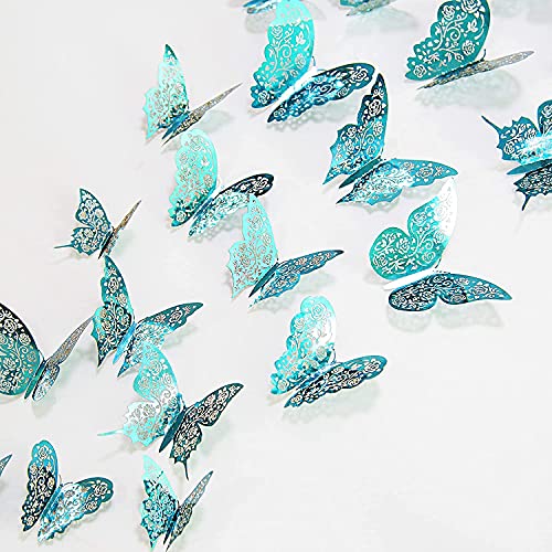 3D Teal Blue Butterfly Wall Decal Emerald Removable Mural Sticker for Living Room Girls Bedroom Home Wedding Engagement Baby Shower Birthday Party Decor Nursery Butterflies Decoration (Teal Blue B)
