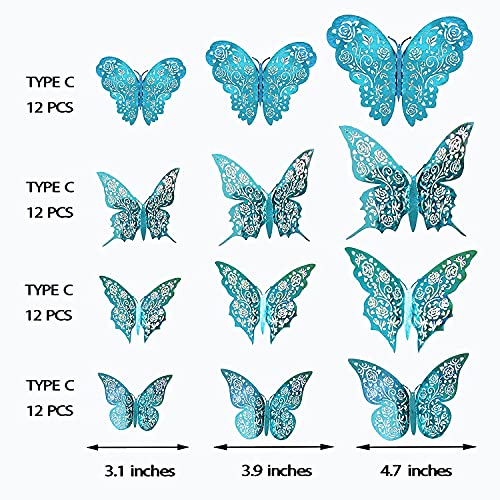 3D Teal Blue Butterfly Wall Decal Emerald Removable Mural Sticker for Living Room Girls Bedroom Home Wedding Engagement Baby Shower Birthday Party Decor Nursery Butterflies Decoration (Teal Blue B) | The Storepaperoomates Retail Market - Fast Affordable Shopping