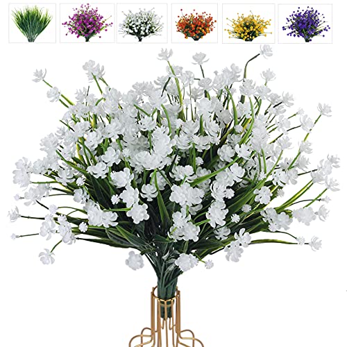 LXAFGP 8 Bundles Artificial Flowers Fake Greenery Outdoor UV Resistant Plants Faux Plastic Plants for Outdoor Shrubs Indoor Home Window Garden Wedding Porch Box Hanging Plants Decor (White) | The Storepaperoomates Retail Market - Fast Affordable Shopping